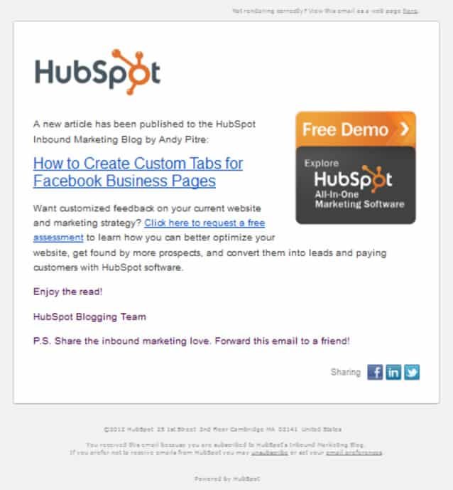 Email marketing ejemplo HubSpot