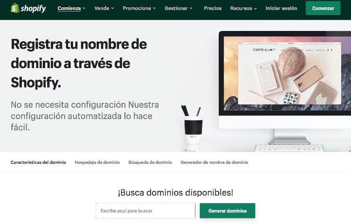 Comprar dominio en Colombia con Shopify