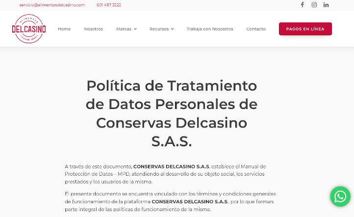 Página de política de privacidad secciones página web