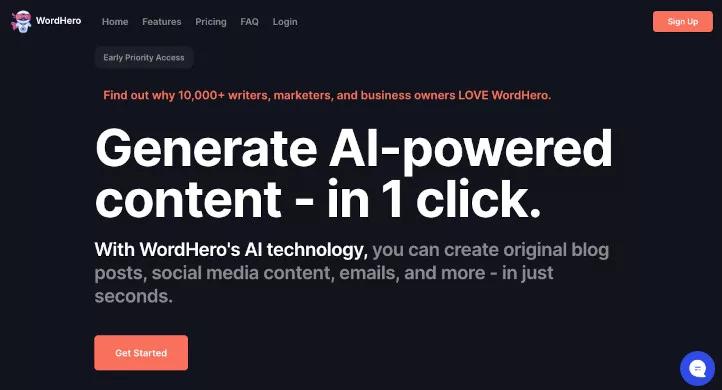 Generador de contenido con inteligencia artificial WordHero