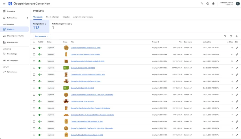 feed de producto Google Merchant Center