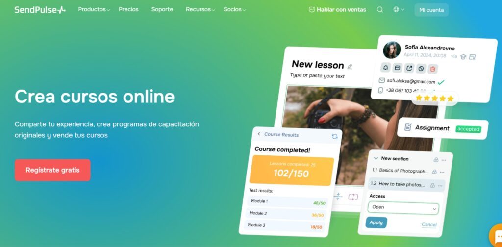 crear cursos en linea sendpulse designplus