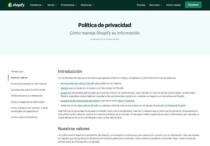 Ejemplo política de privacidad