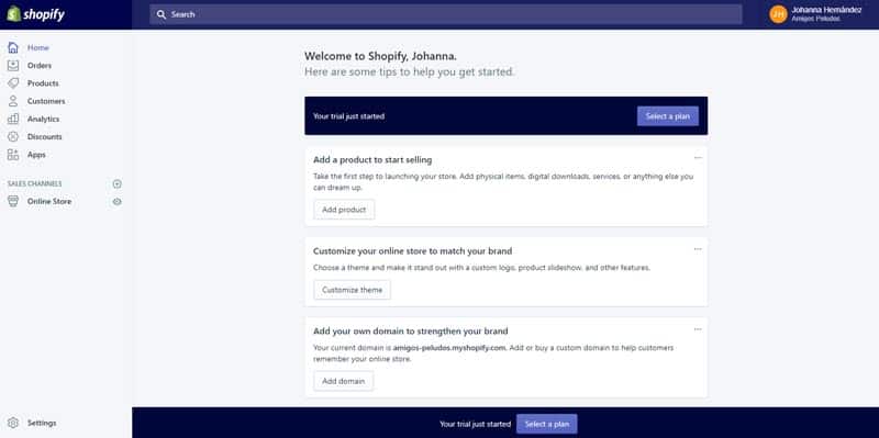 Guía para crear tienda online en Colombia 2 bienvenida tienda shopify