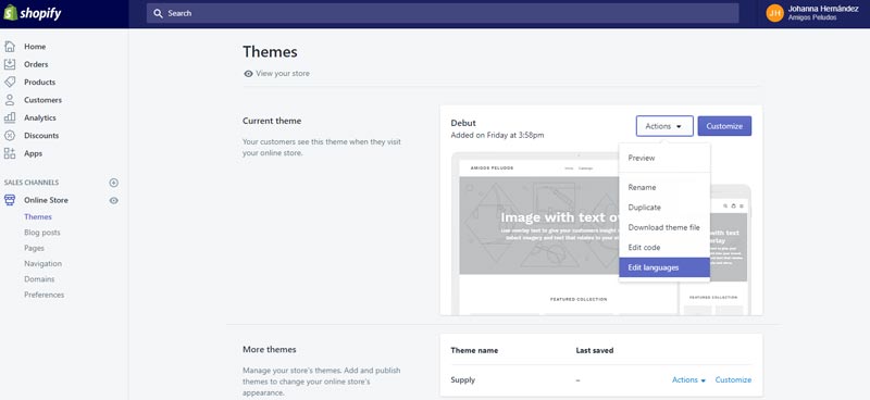 Guía para crear tienda online en Colombia 6 cambiar idioma shopify