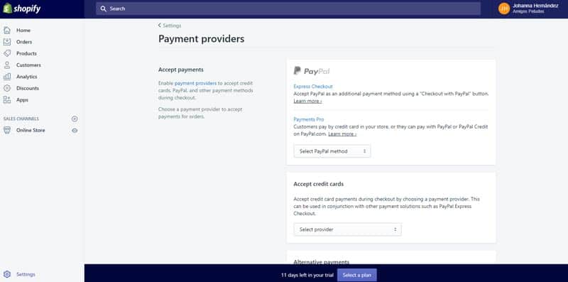 Guía para crear tienda online en Colombia 11 definir pagos shopify