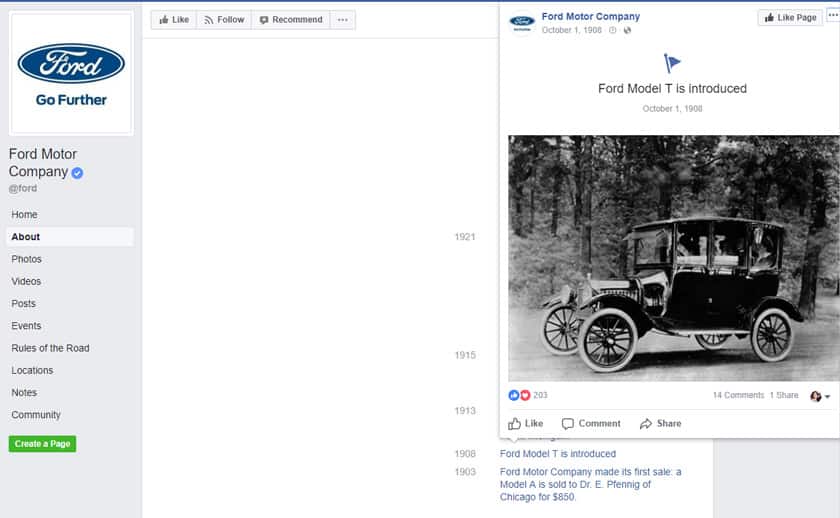 Cómo optimizar tu página de Facebook: Las 9 cosas que debes hacer 7 Ford facebook milestone
