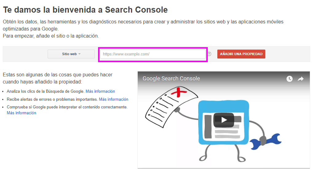Los 4 pasos para instalar y manejar Google Search Console 3 Bienvenido Google Search Console