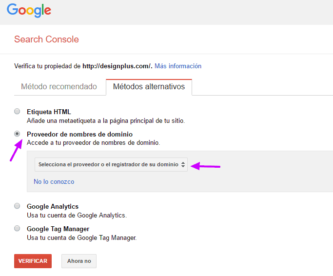 Los 4 pasos para instalar y manejar Google Search Console 6 Dominio Google Search Console