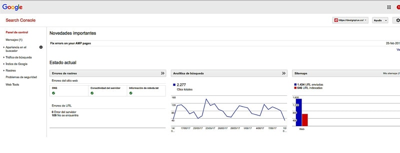 Los 4 pasos para instalar y manejar Google Search Console 8 Panel principal search console