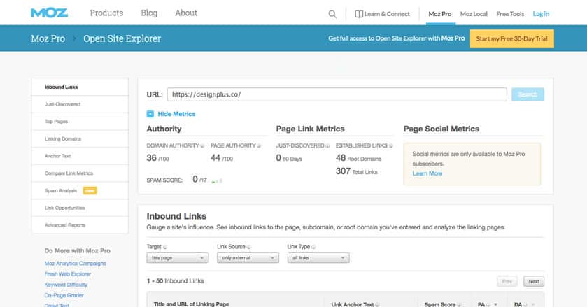 SEO explorer de MOZ
