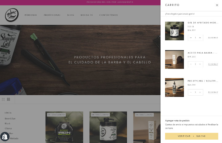 Carrito de compras homepage ecommerce