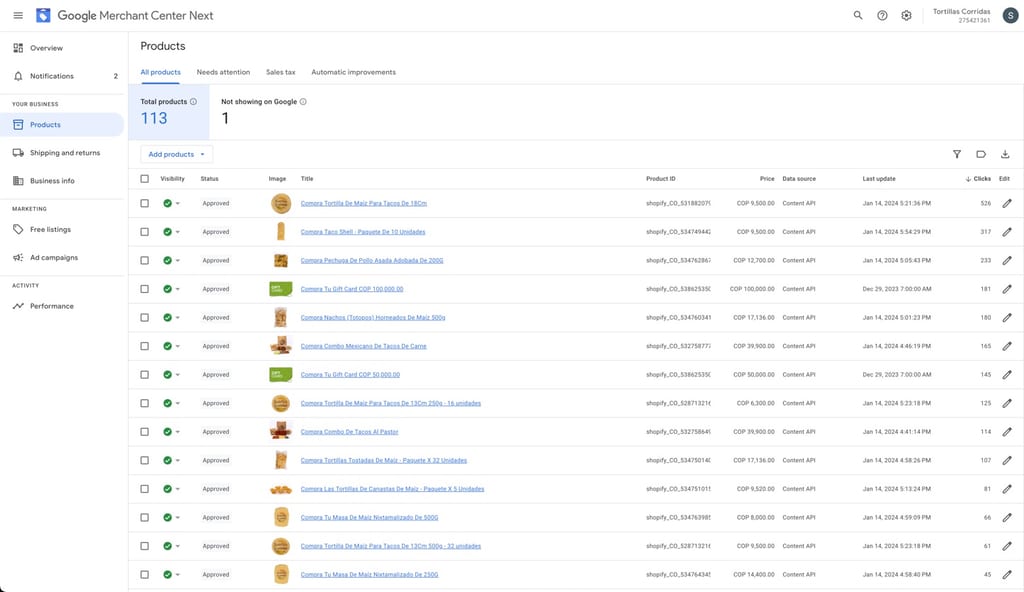 feed de producto Google Merchant Center